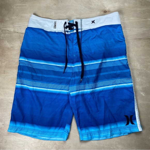 Hurley X Mens Swim Trunks Size 32 Drawstring Flat Front Stripe Board Shorts - Picture 1 of 3
